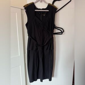 Elegant Black Peplum Wiggle Dress with Beaded Epaulettes